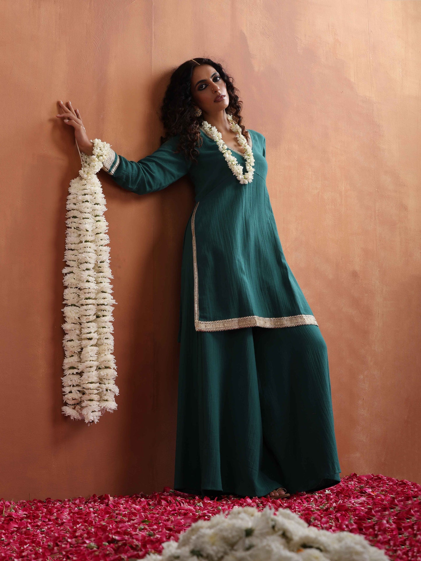 trueBrowns Green Cotton Sharara Set | Swadesiicart