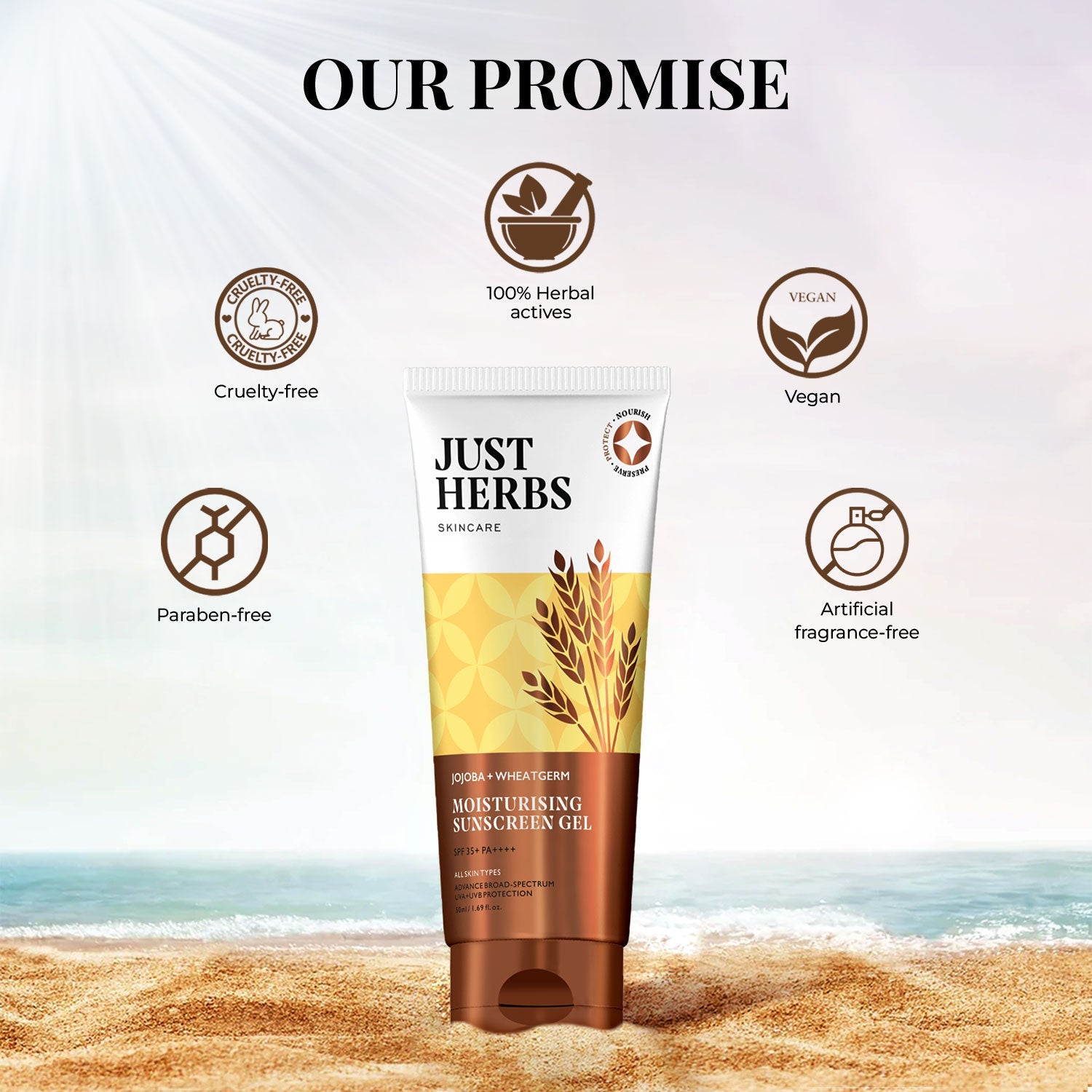 Moisturising Sunscreen Gel with SPF 35+ PA++++ with Jojoba and Wheatgerm (Copy)