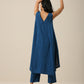 trueBrowns Classic Blue Slub Texture Sleeveless Flared Kurta Pant Set | Swadesiicart