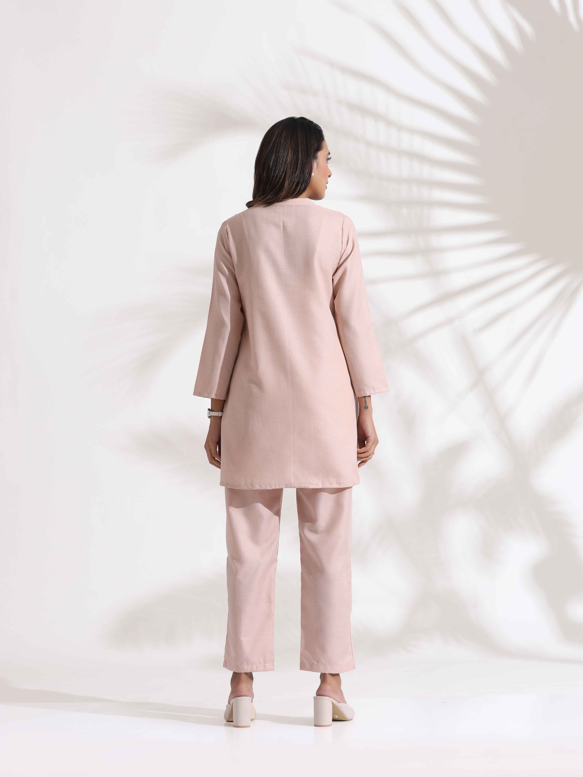 trueBrowns Light Pink Slub Co-ord Set - Swadesiicart