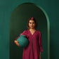 trueBrowns Maroon Silk Puff Sleeve Kurta Pant Set | Swadesiicart