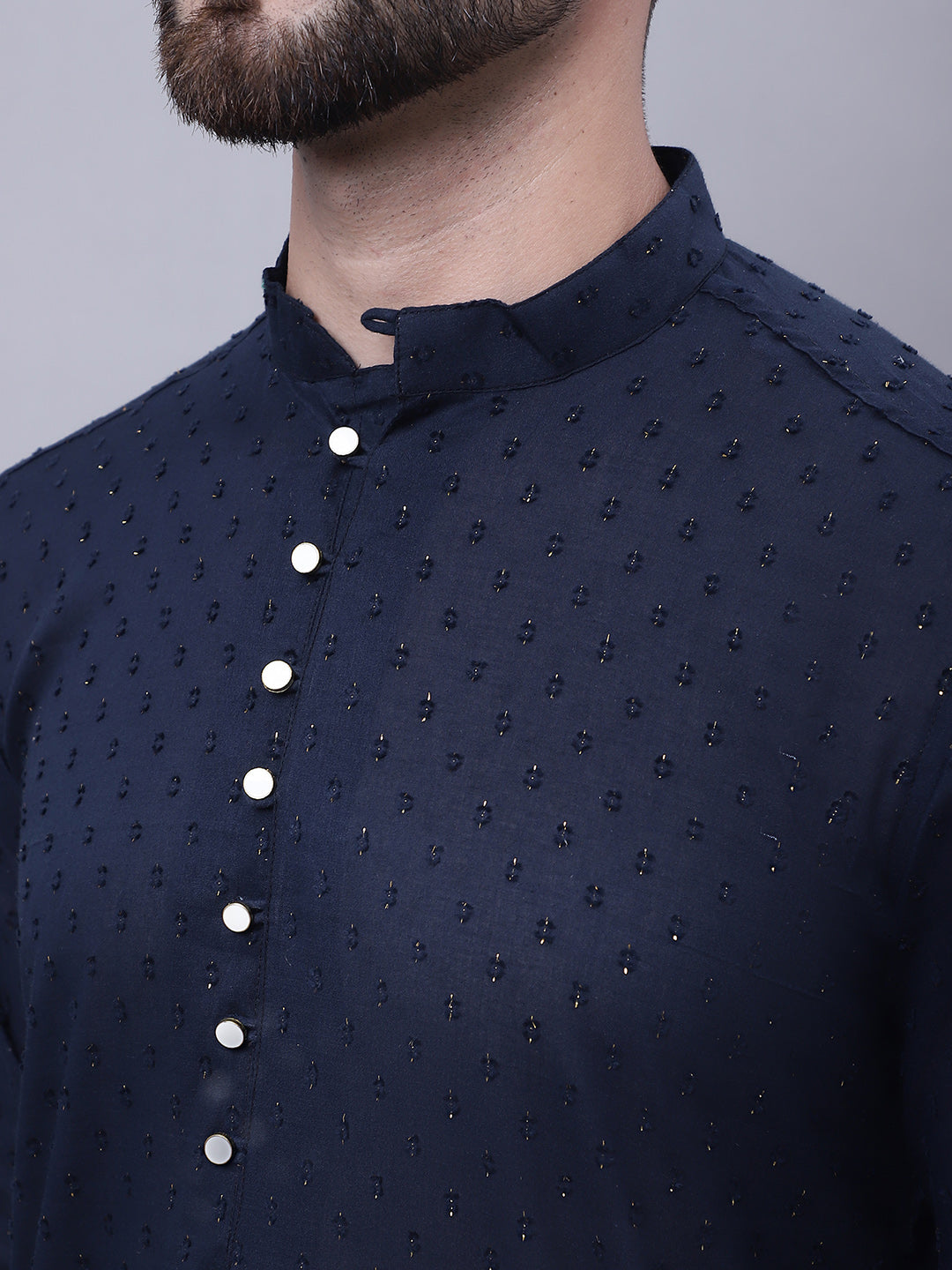 Even Apparels Blue Pure Cotton Kurta With Band Collar | Swadesiicart
