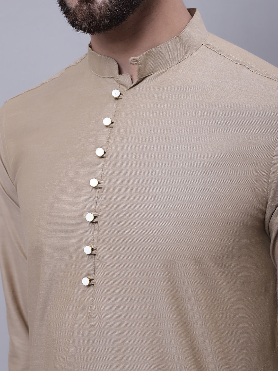 Even Apparels Beige Pure Cotton Kurta With Band Collar | Swadesiicart