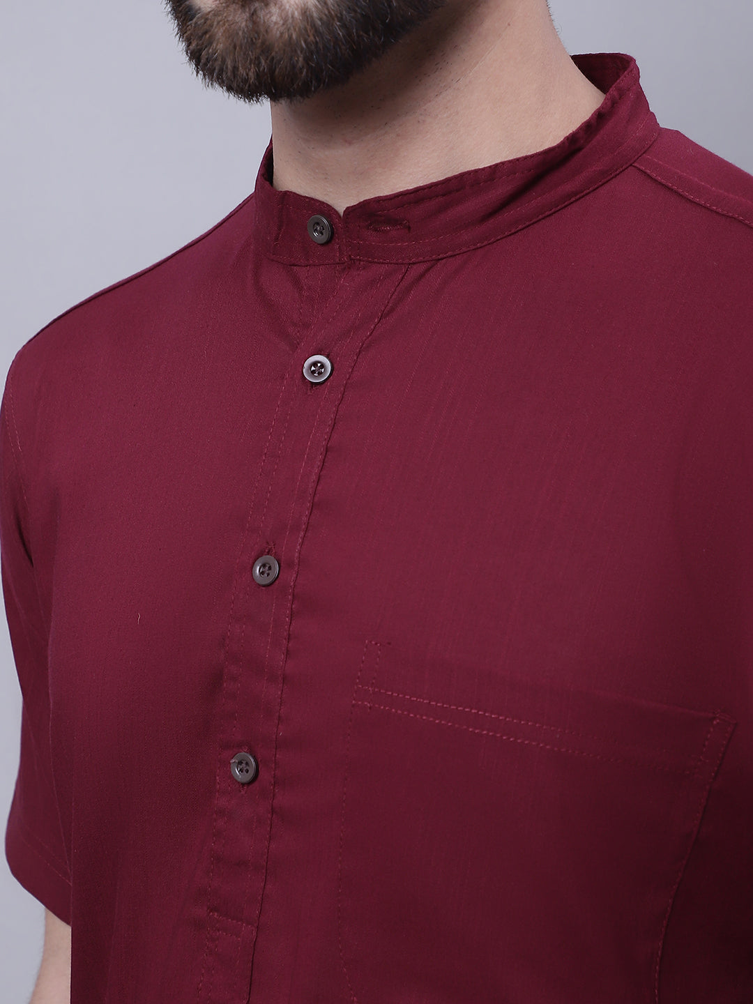 Even Apparels Red Pure Cotton Short Sleeves Kurta With Band Collar | Swadesiicart