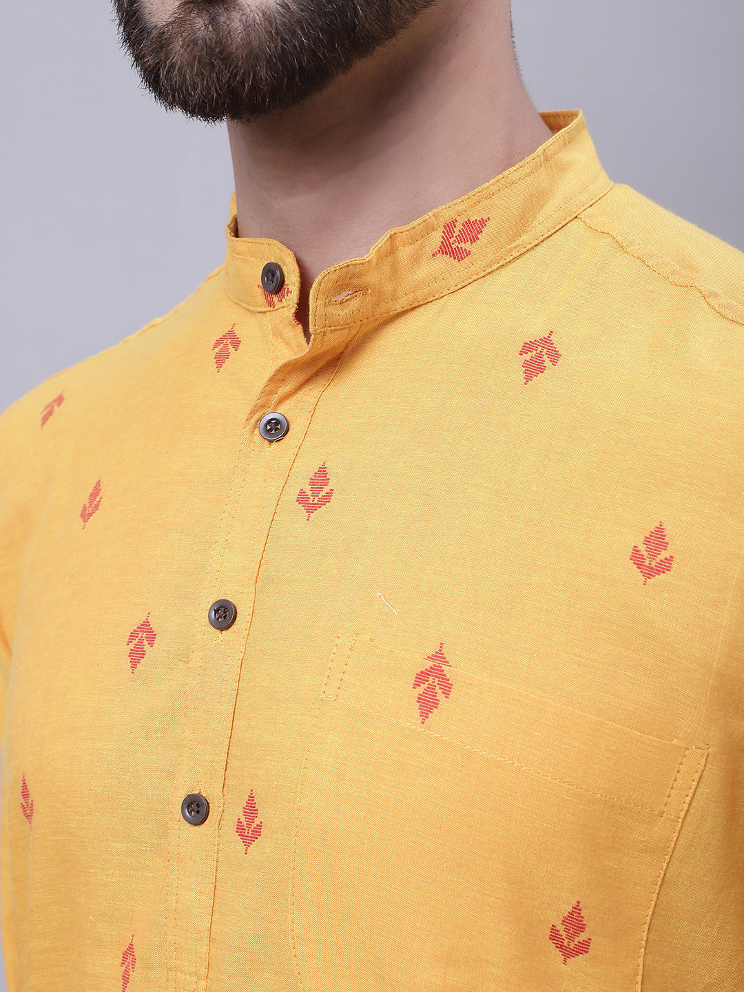 Even Apparels Yellow Pure Cotton Kurta With Band Collar | Swadesiicart