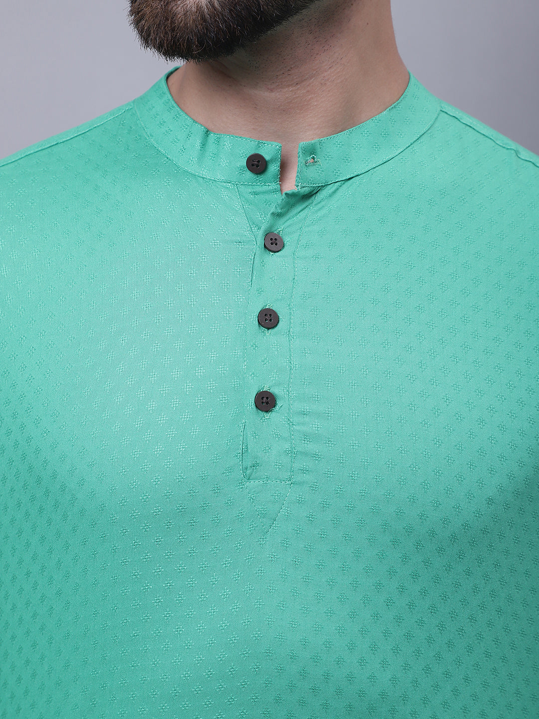 Even Apparels Green Pure Cotton Short Kurta With Band Collar | Swadesiicart