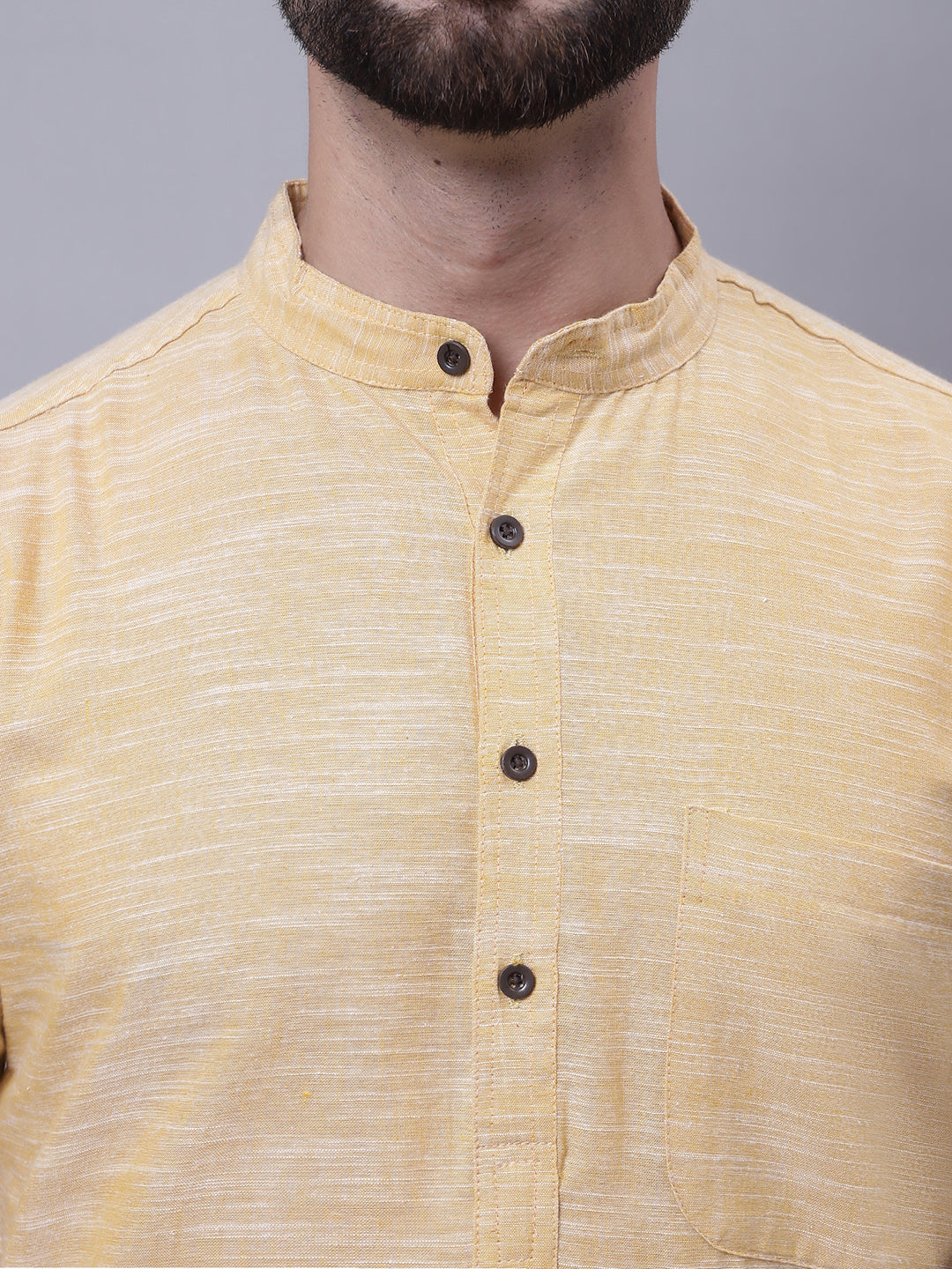 Even Apparels Yellow Pure Cotton Short Sleeves Kurta With Band Collar | Swadesiicart