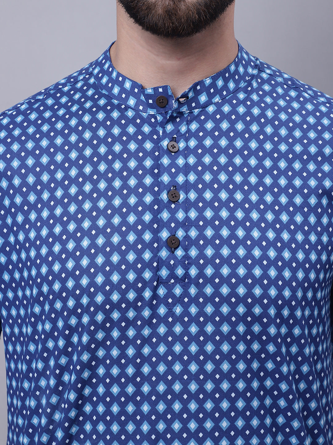 Even Apparels Blue Pure Cotton Short Kurta With Band Collar | Swadesiicart