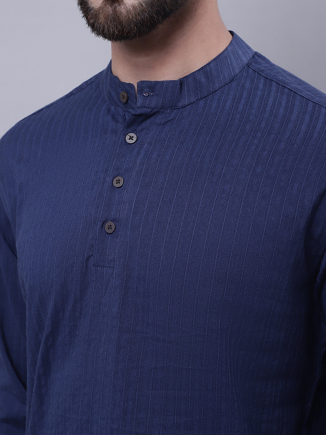 Even Apparels Blue Pure Cotton Short Kurta With Band Collar | Swadesiicart
