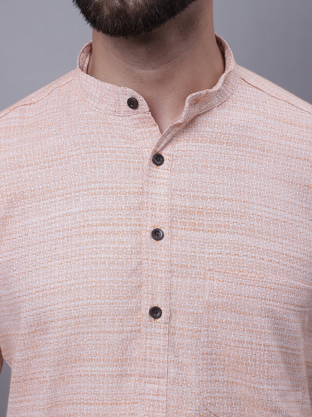 Even Apparels Peach Pure Cotton Short Sleeves Kurta With Band Collar | Swadesiicart