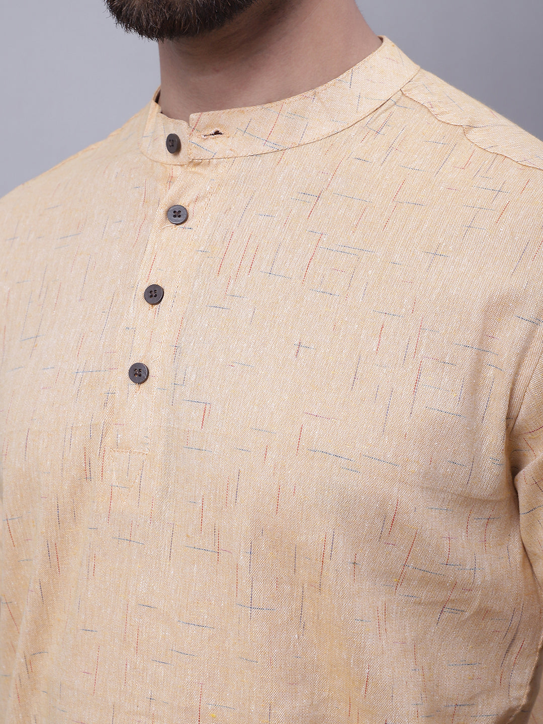Even Apparels Beige Pure Cotton Short Kurta With Band Collar | Swadesiicart