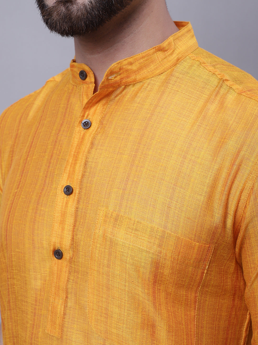 Even Apparels Yellow Pure Cotton Short Sleeves Kurta With Band Collar | Swadesiicart