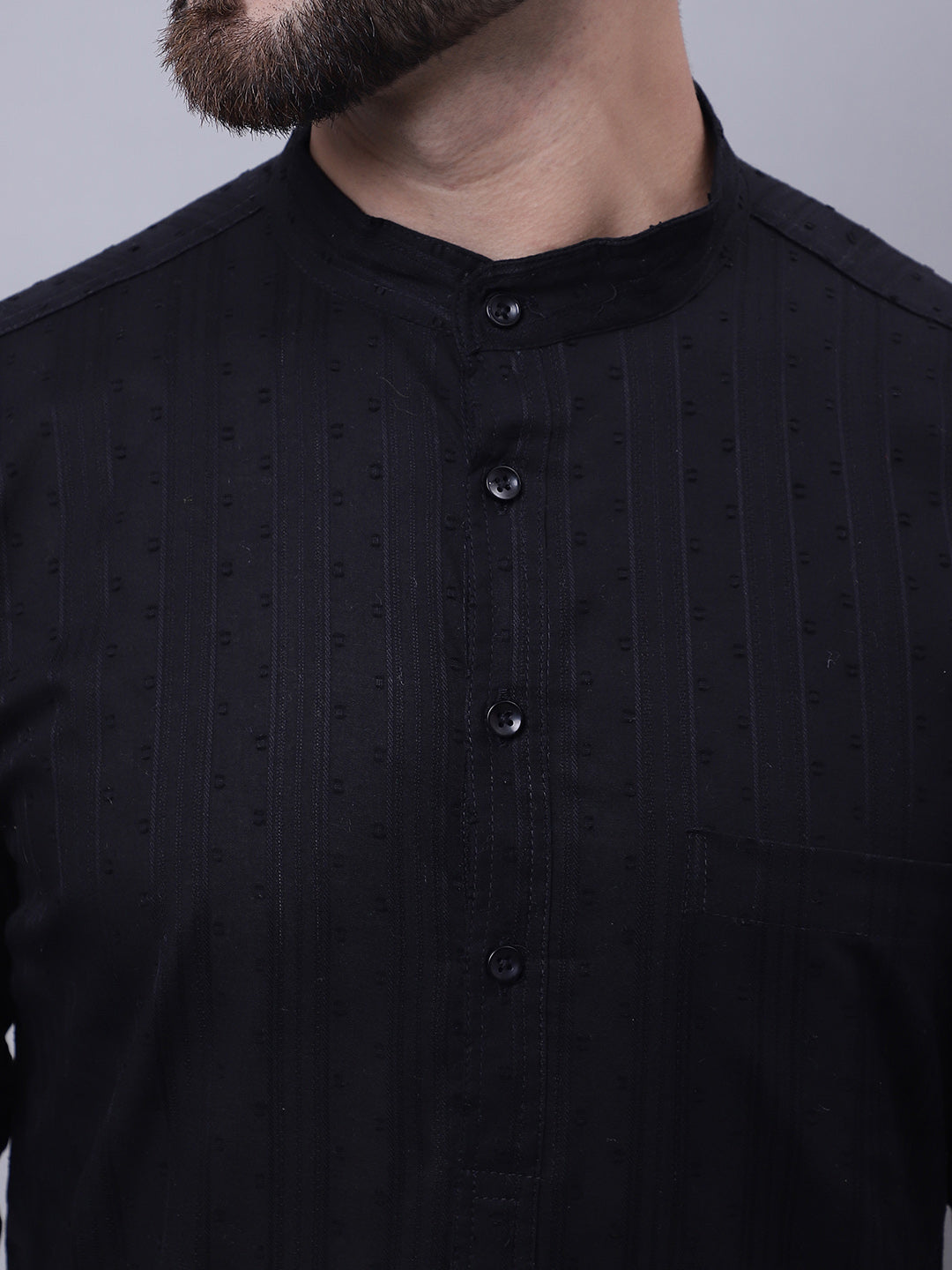 Even Apparels Black Pure Cotton Kurta With Band Collar | Swadesiicart