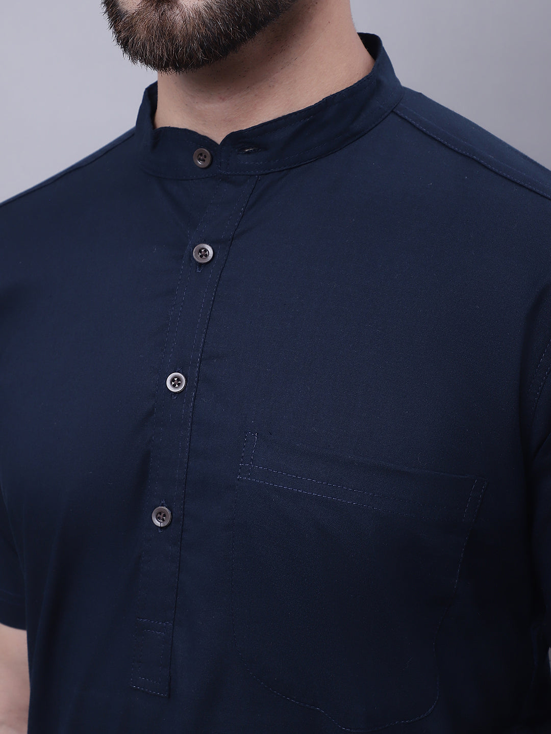 Even Apparels Blue Pure Cotton Short Sleeves Kurta With Band Collar | Swadesiicart