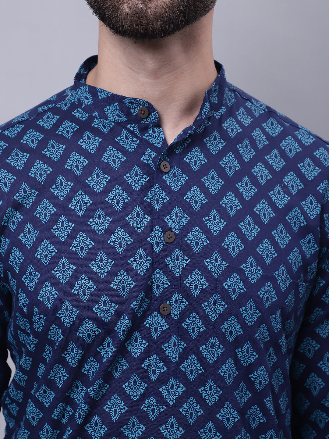 Even Apparels Blue Pure Cotton Kurta With Band Collar | Swadesiicart