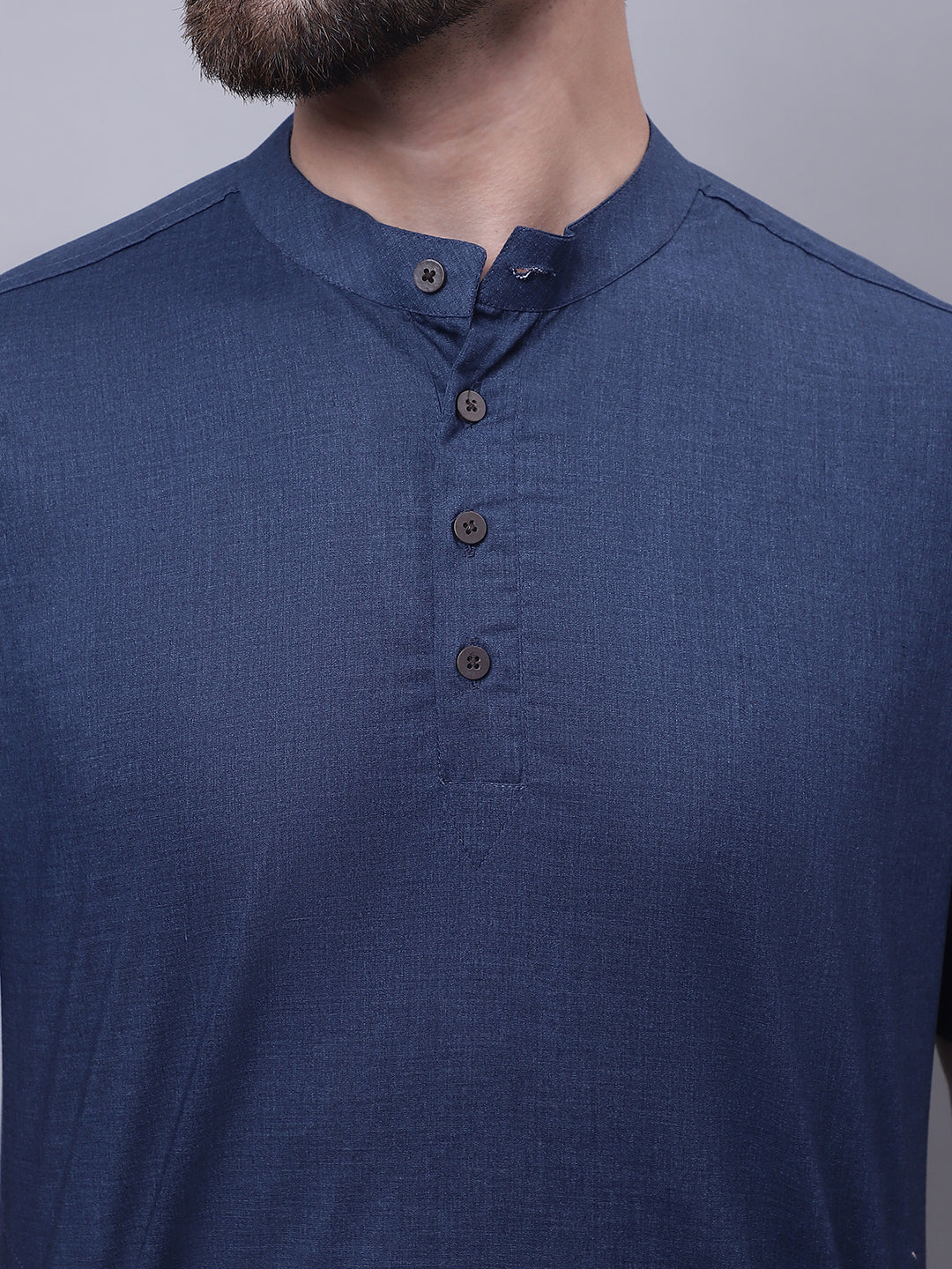 Even Apparels Blue Pure Cotton Short Kurta With Band Collar | Swadesiicart