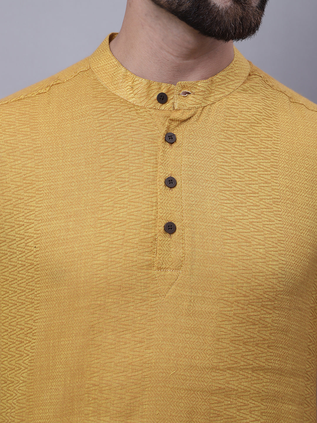 Even Apparels Yellow Pure Cotton Short Sleeves Kurta With Band Collar | Swadesiicart