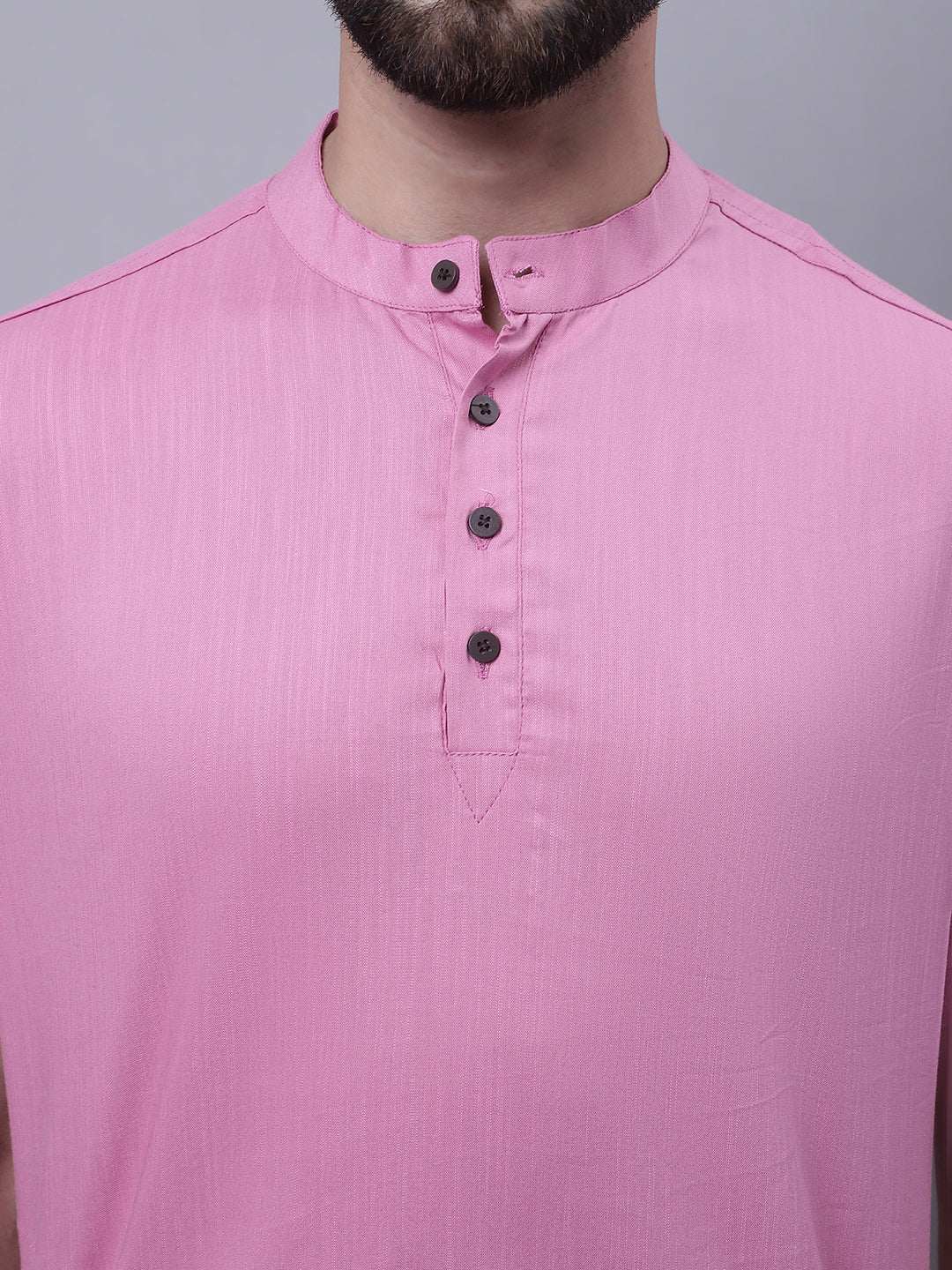 Even Apparels Pink Pure Cotton Short Kurta With Band Collar | Swadesiicart