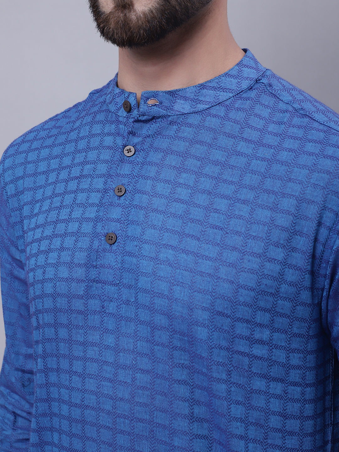 Even Apparels Blue Pure Cotton Short Kurta With Band Collar | Swadesiicart