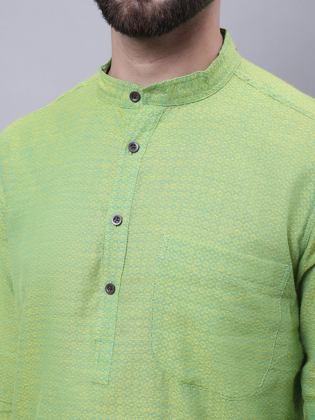 Even Apparels Green Pure Cotton Kurta With Band Collar | Swadesiicart