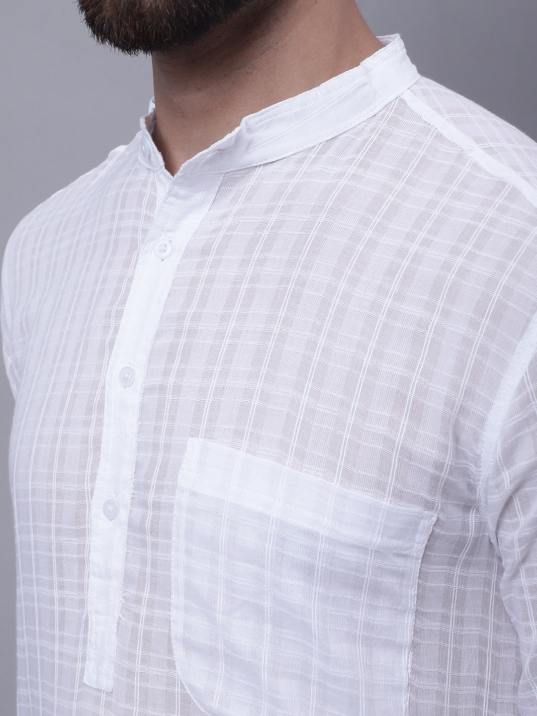 Even Apparels White Pure Cotton Short Sleeves Kurta With Band Collar | Swadesiicart