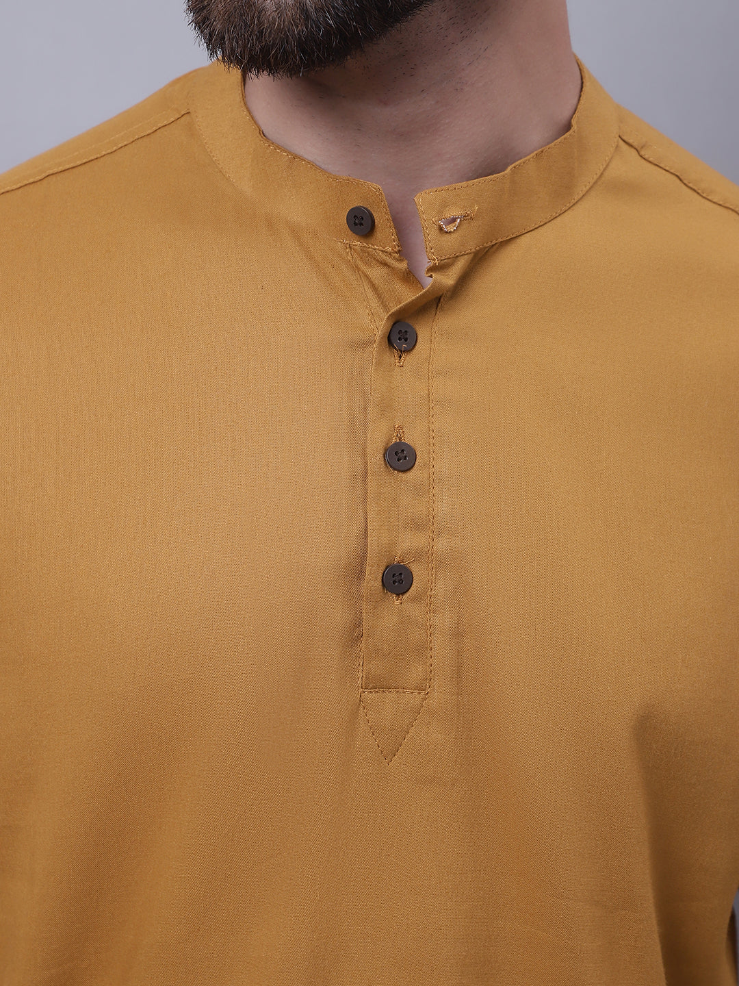 Even Apparels Brown Pure Cotton Short Kurta With Band Collar | Swadesiicart