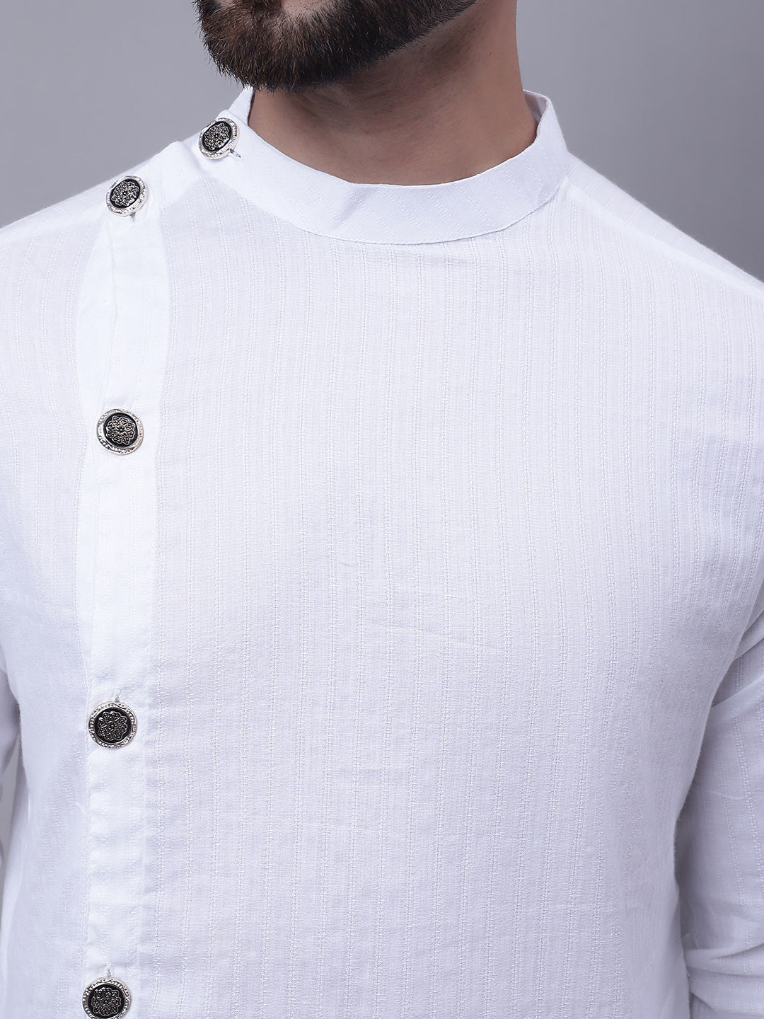 Even Apparels White Sherwani Kurta With Asymetrical Cut | Swadesiicart