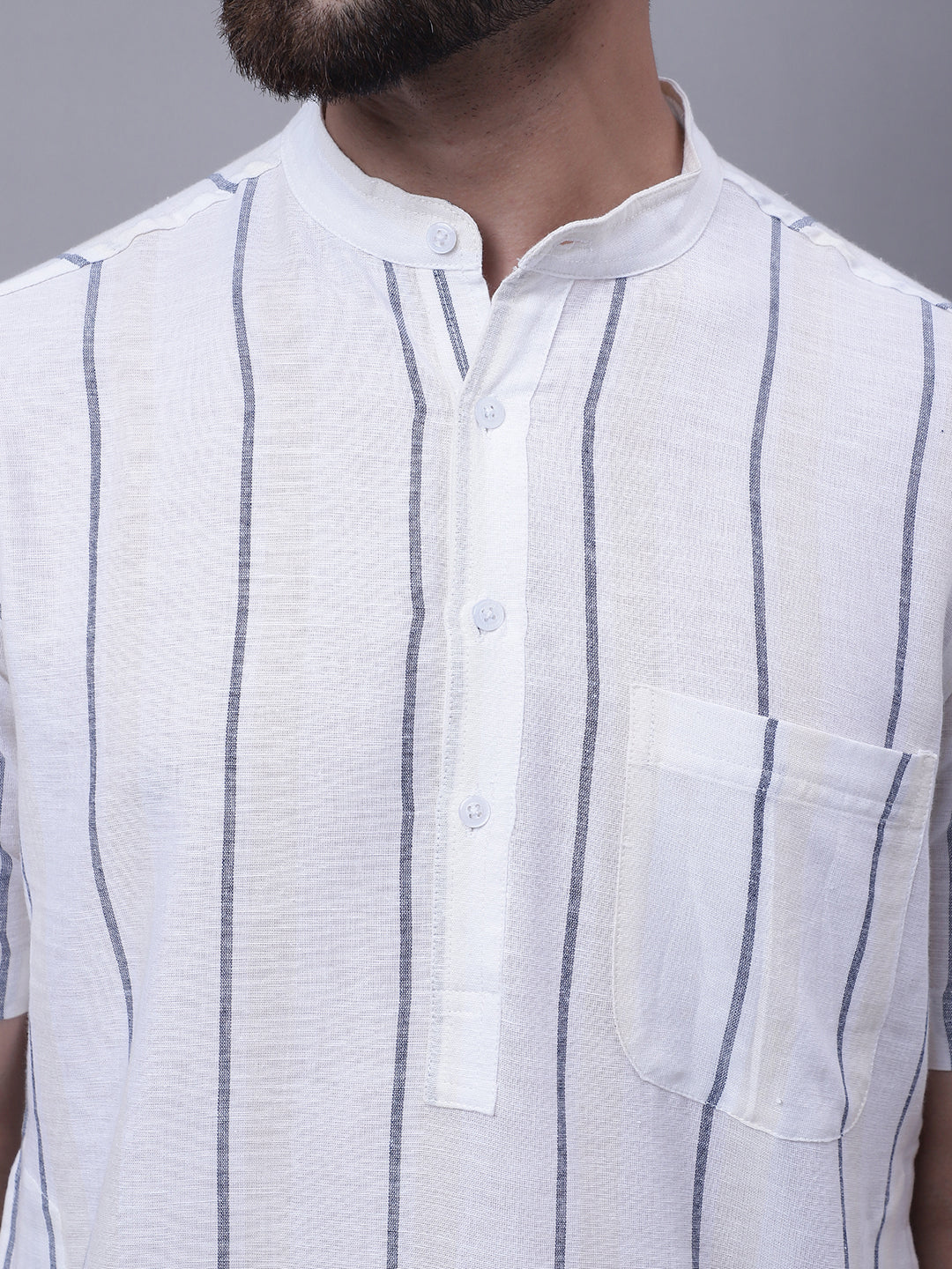 Even Apparels Cream Pure Cotton Short Sleeves Kurta With Band Collar | Swadesiicart