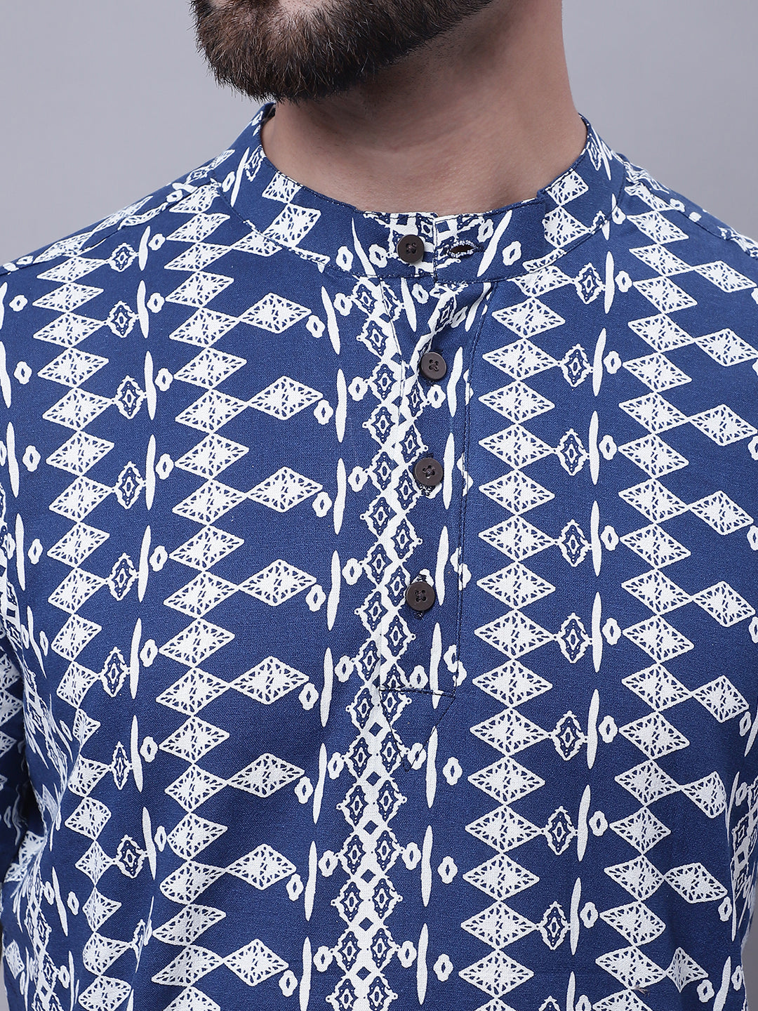 Even Apparels Blue Pure Cotton Short Kurta With Band Collar | Swadesiicart