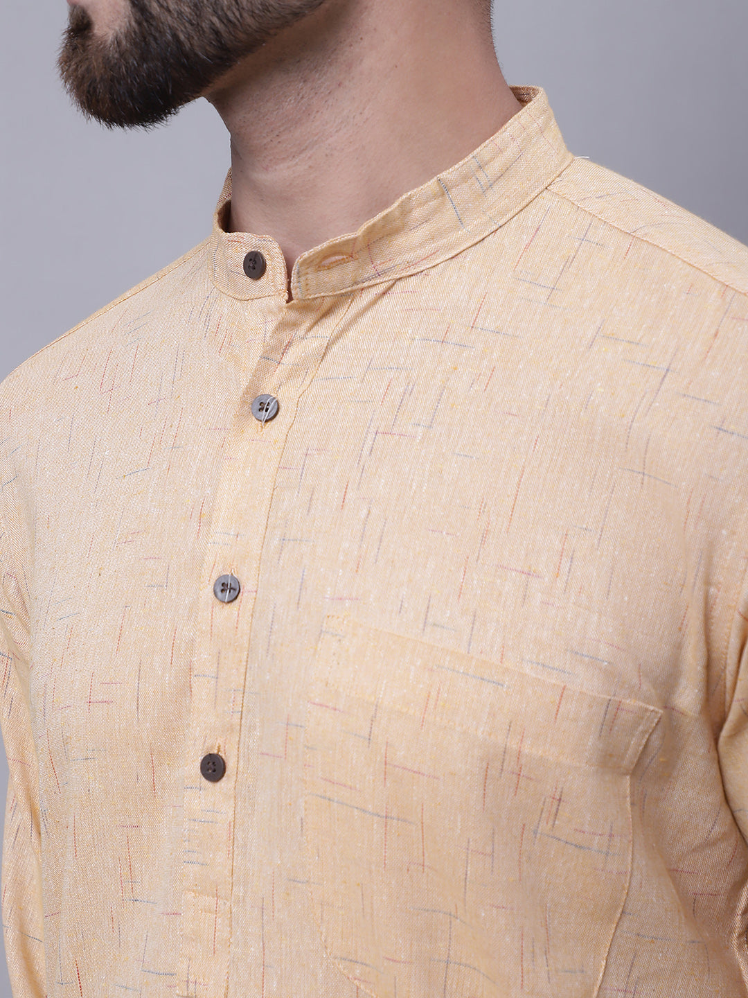 Even Apparels Yellow Pure Cotton Kurta With Band Collar | Swadesiicart