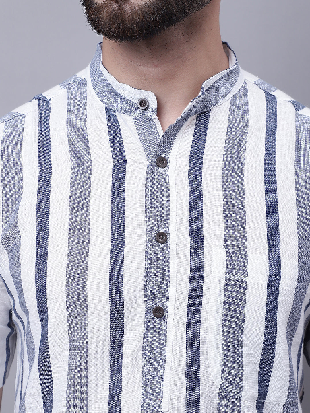 Even Apparels Grey Pure Cotton Short Sleeves Kurta With Band Collar | Swadesiicart