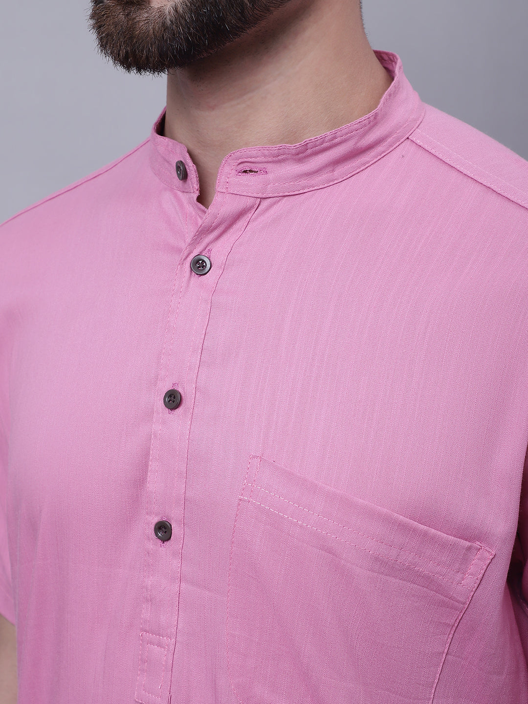 Even Apparels Pink Pure Cotton Short Sleeves Kurta With Band Collar | Swadesiicart