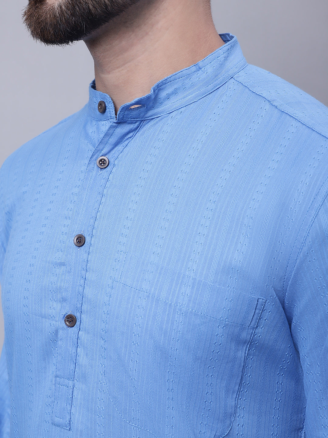 Even Apparels Blue Pure Cotton Kurta With Band Collar | Swadesiicart