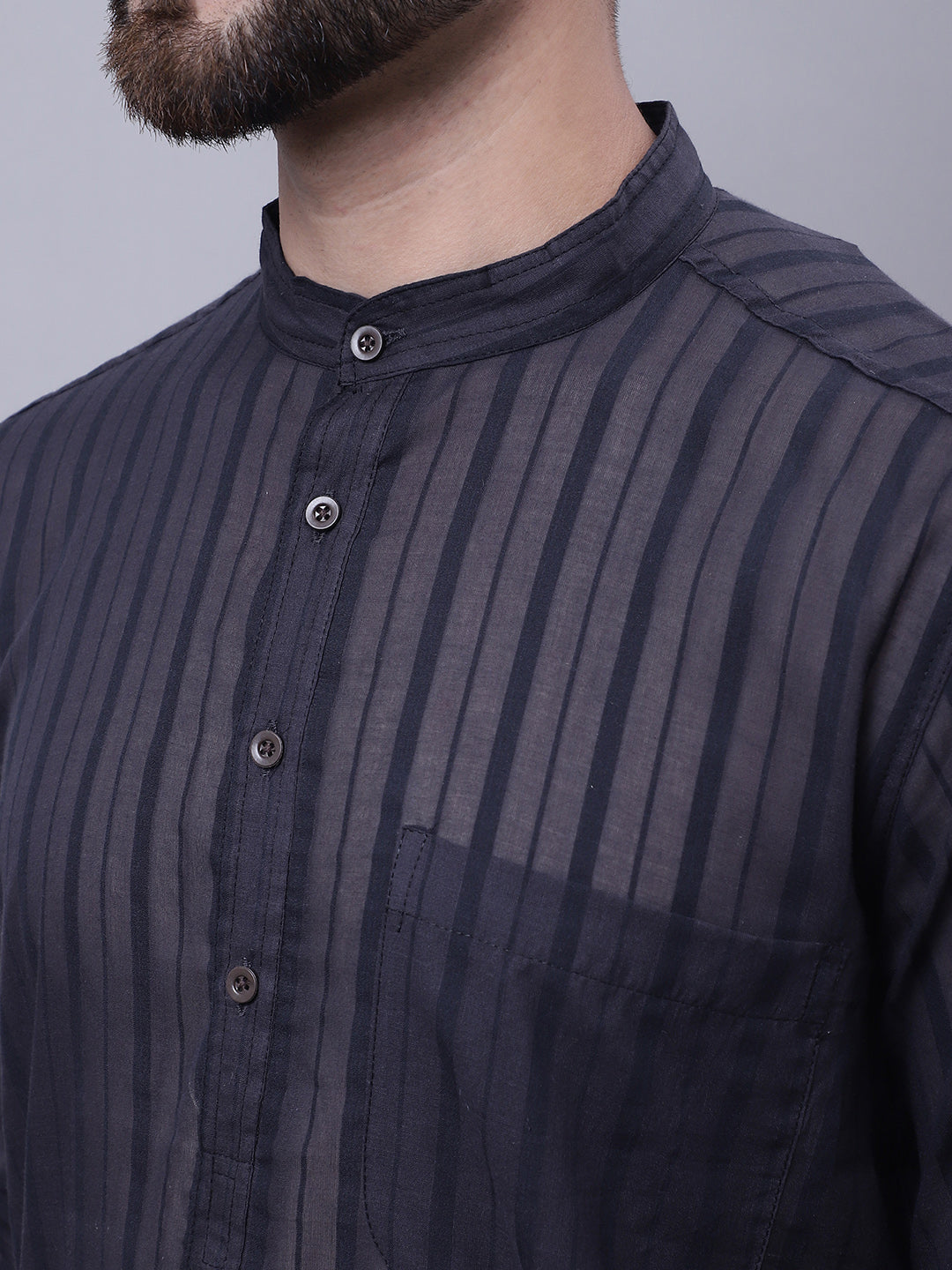 Even Apparels Black Pure Cotton Kurta With Band Collar | Swadesiicart