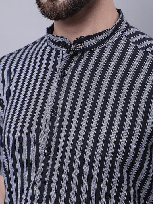 Even Apparels Multi Pure Cotton Short Sleeves Kurta With Band Collar | Swadesiicart