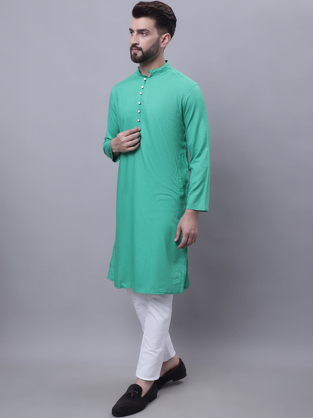 Even Apparels Green Kurta With Band Collar | Swadesiicart