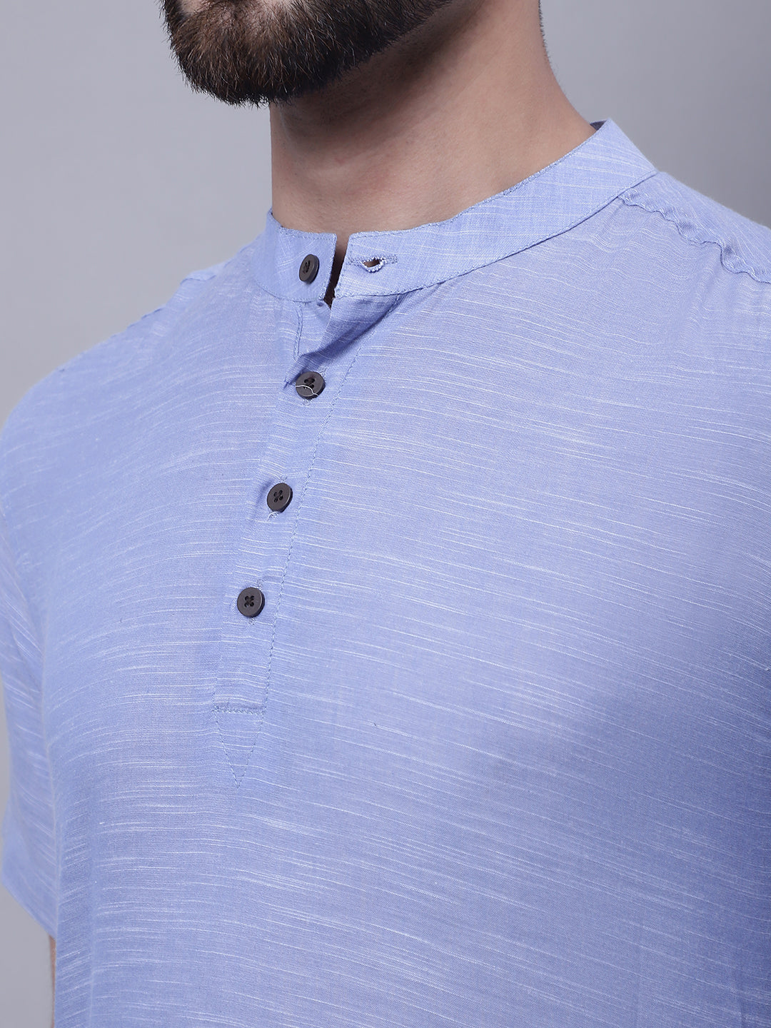 Even Apparels Blue Pure Cotton Short Kurta With Band Collar | Swadesiicart