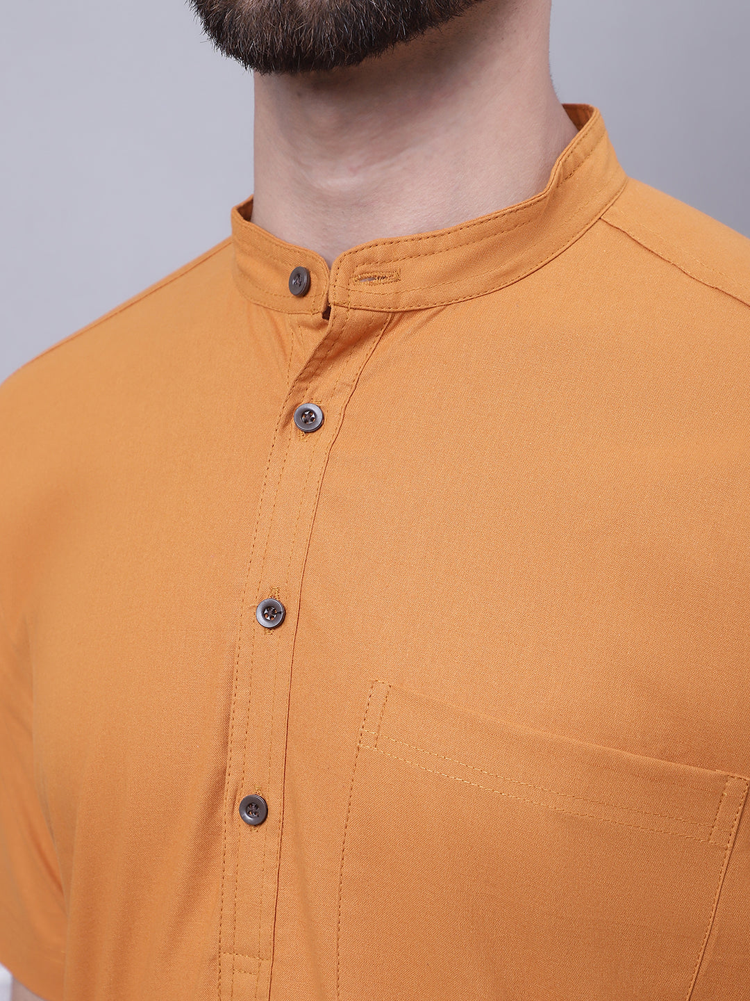 Even Apparels Yellow Pure Cotton Short Sleeves Kurta With Band Collar | Swadesiicart