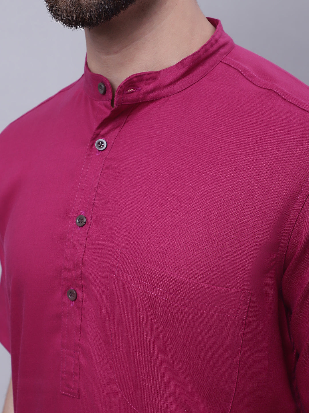 Even Apparels Maroon Pure Cotton Short Sleeves Kurta With Band Collar | Swadesiicart