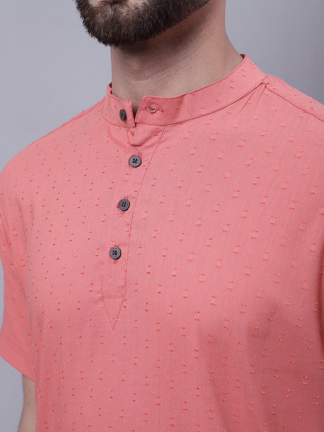 Even Apparels Peach Pure Cotton Short Sleeves Kurta With Band Collar | Swadesiicart