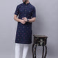 Even Apparels Blue Pure Cotton Short Sleeves Kurta With Band Collar | Swadesiicart