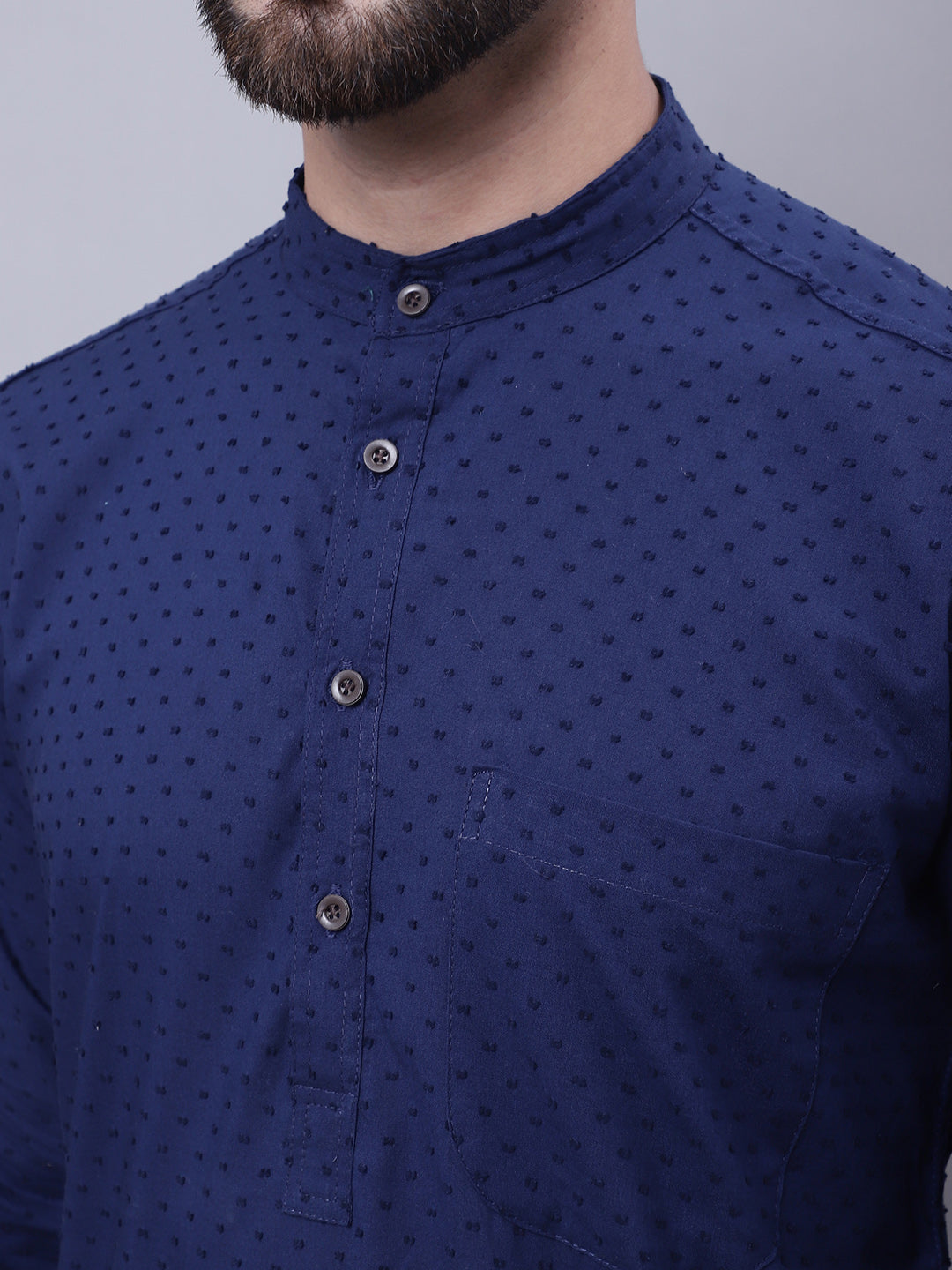 Even Apparels Blue Pure Cotton Kurta With Band Collar | Swadesiicart