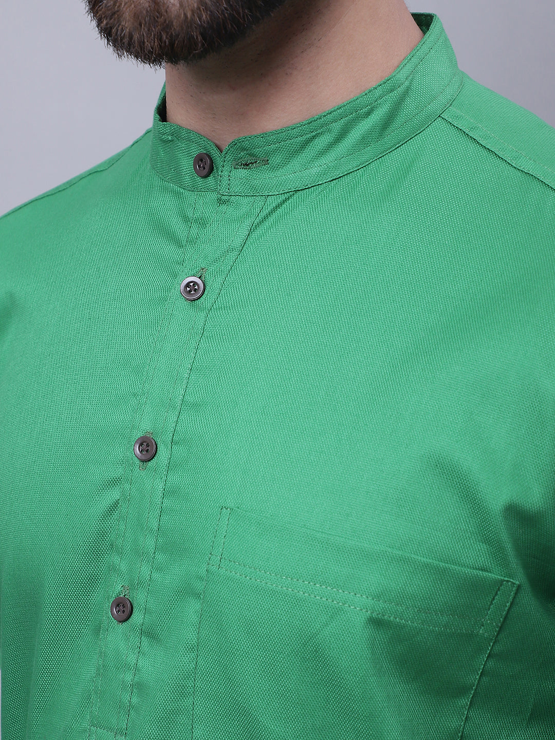 Even Apparels Green Pure Cotton Short Sleeves Kurta With Band Collar | Swadesiicart