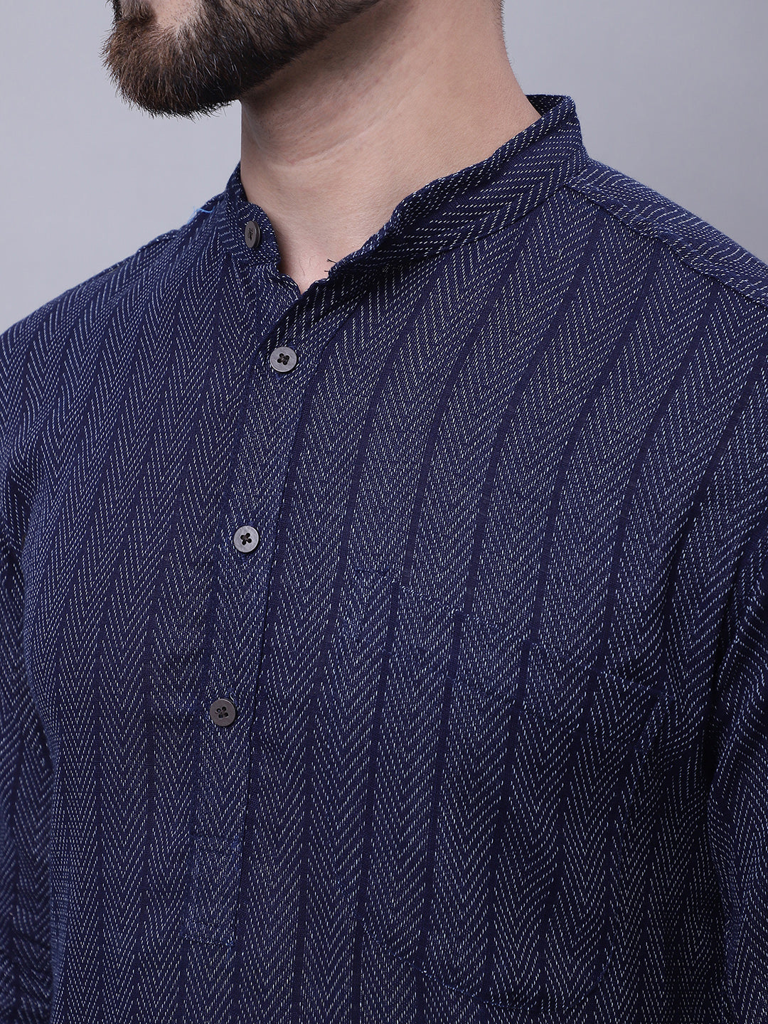 Even Apparels Blue Pure Cotton Kurta With Band Collar | Swadesiicart