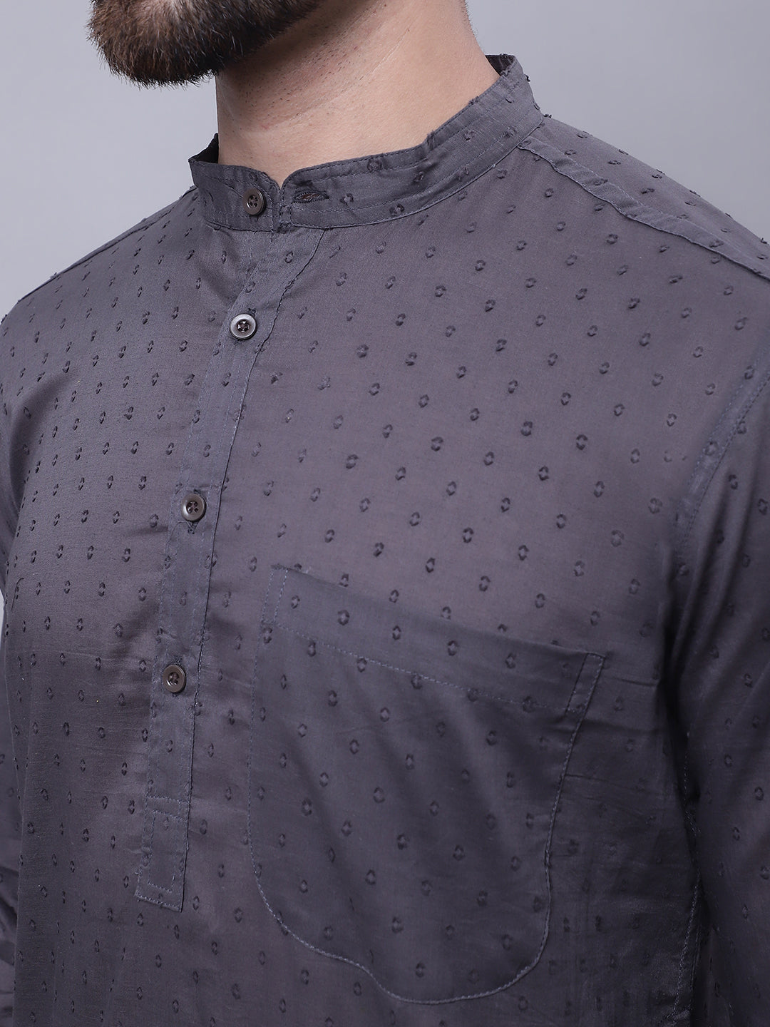 Even Apparels Grey Pure Cotton Kurta With Band Collar | Swadesiicart