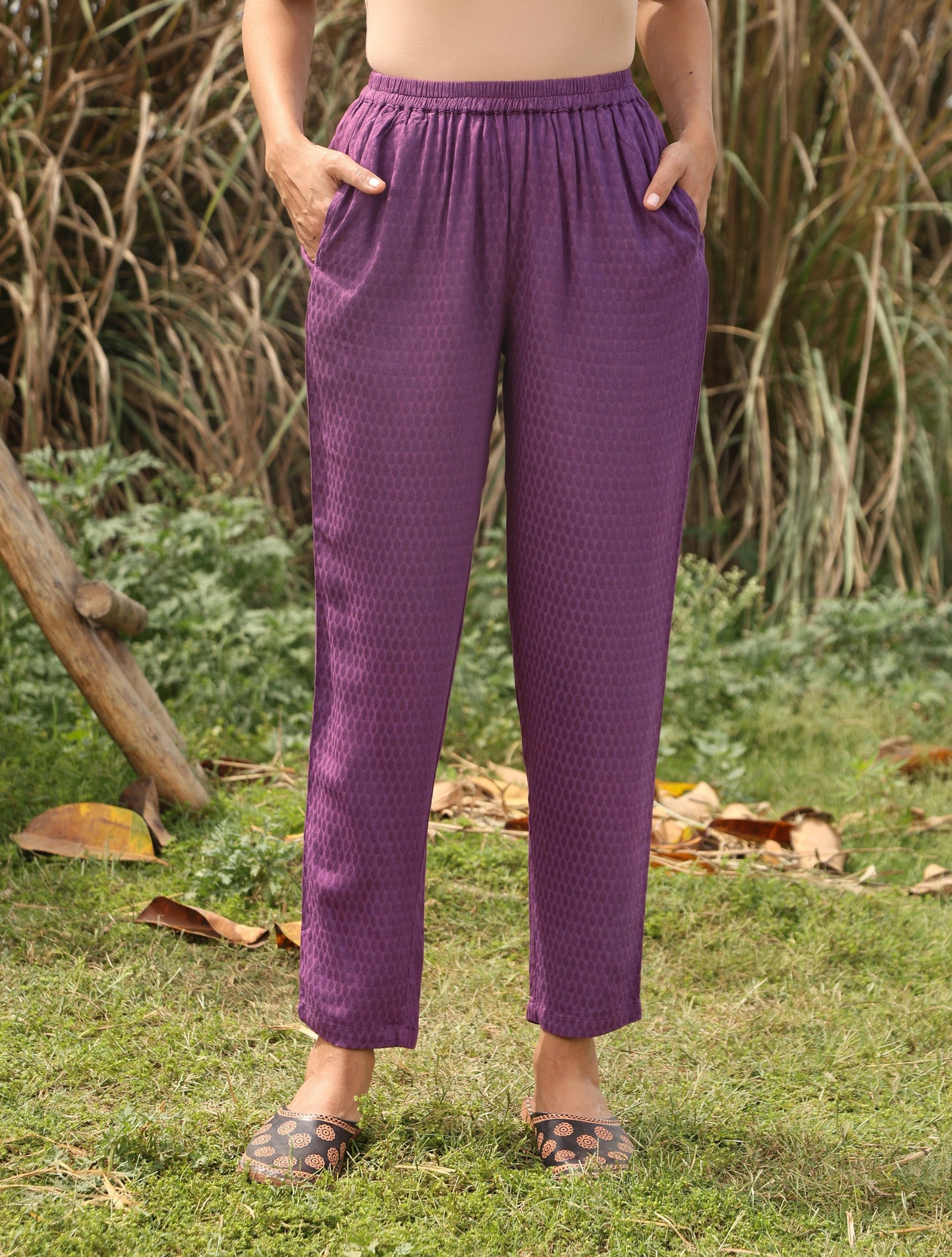 trueBrowns Purple Viscose Dobby Relaxed Co-ord Set - Swadesiicart