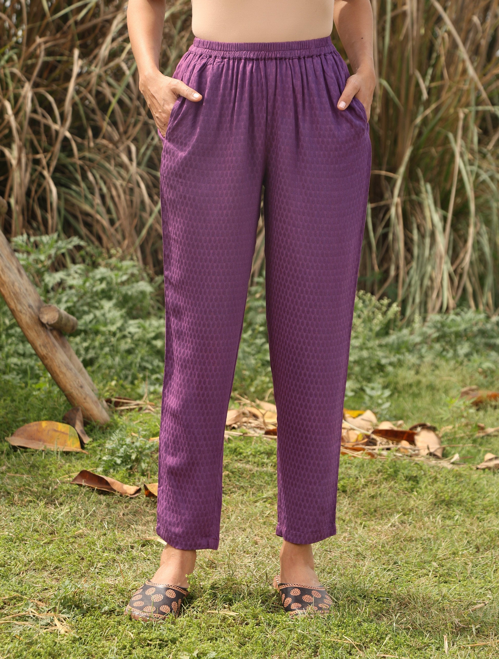 trueBrowns Purple Viscose Dobby Relaxed Co-ord Set - Swadesiicart