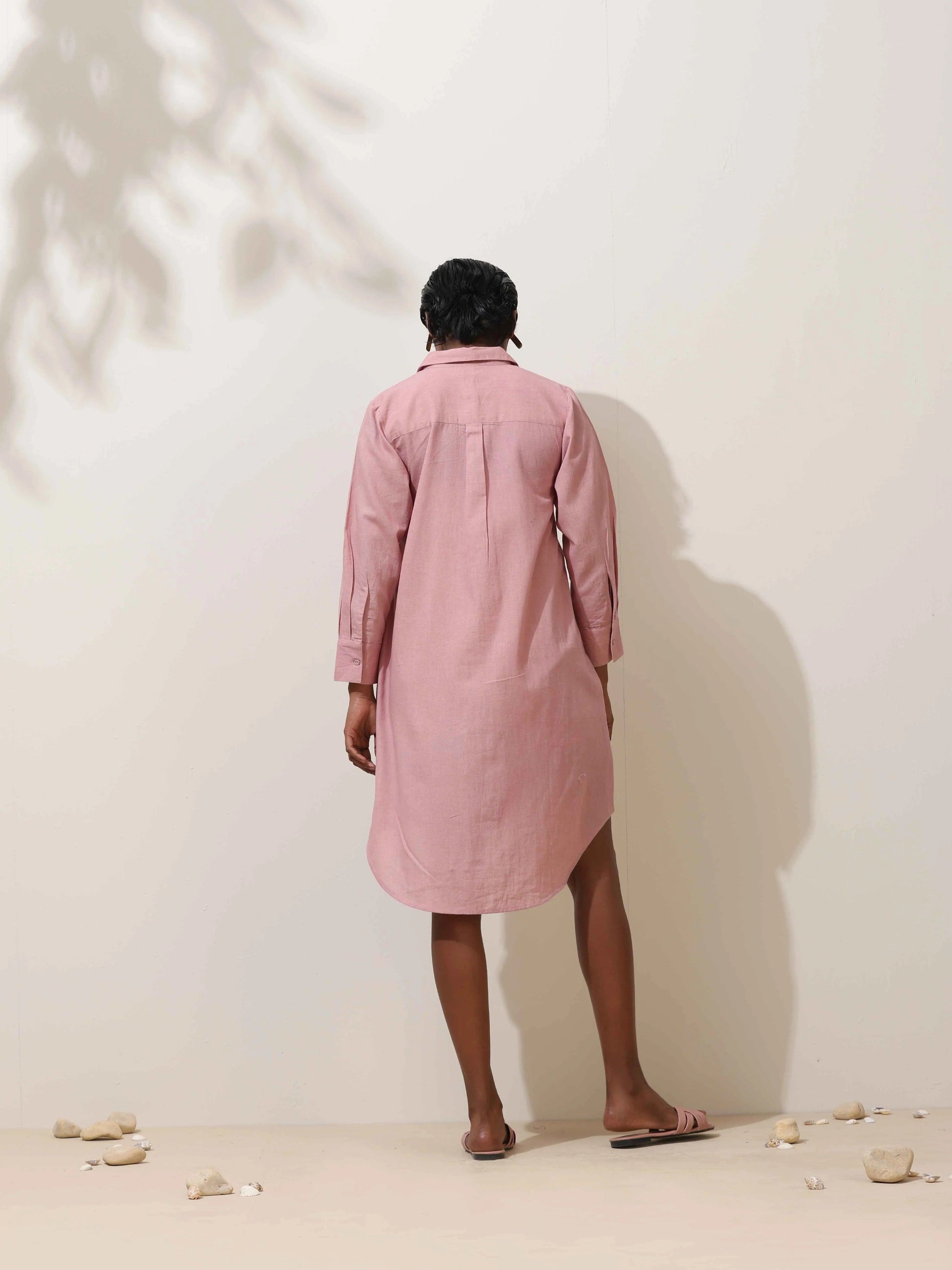 trueBrowns Pink Cotton Linen Dress | Swadesiicart