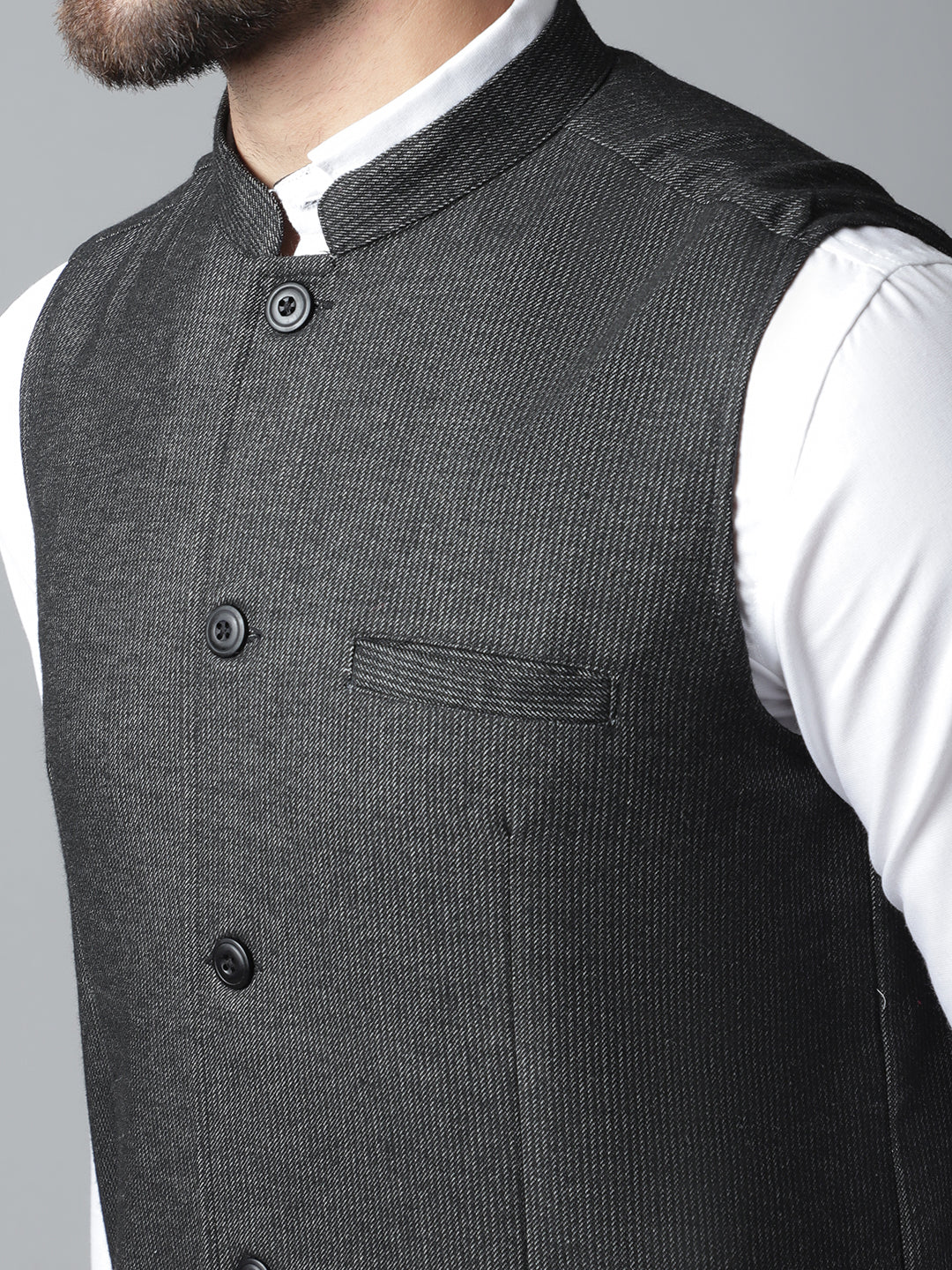 Even Apparels Men's Black Pure Wool Nehru Jacket | Swadesiicart