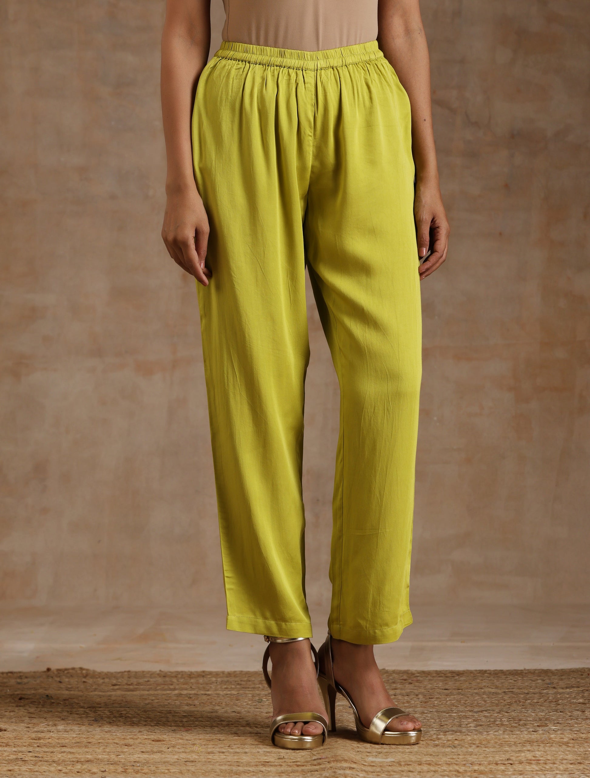 trueBrowns Lime Modal Satin Boxy Fit High-Low Co-Ord Set - Swadesiicart